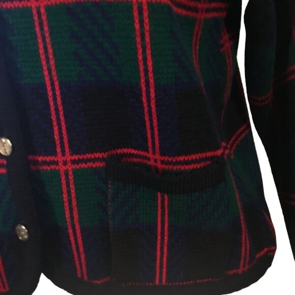 Tally Ho VTG Tartan Plaid Long Sleeve Acrylic Cardigan Jacket with Pockets SM - Picture 4 of 8